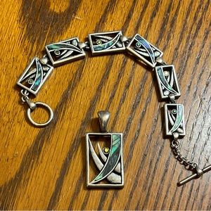 Vintage stainless bracelet & pendant set.